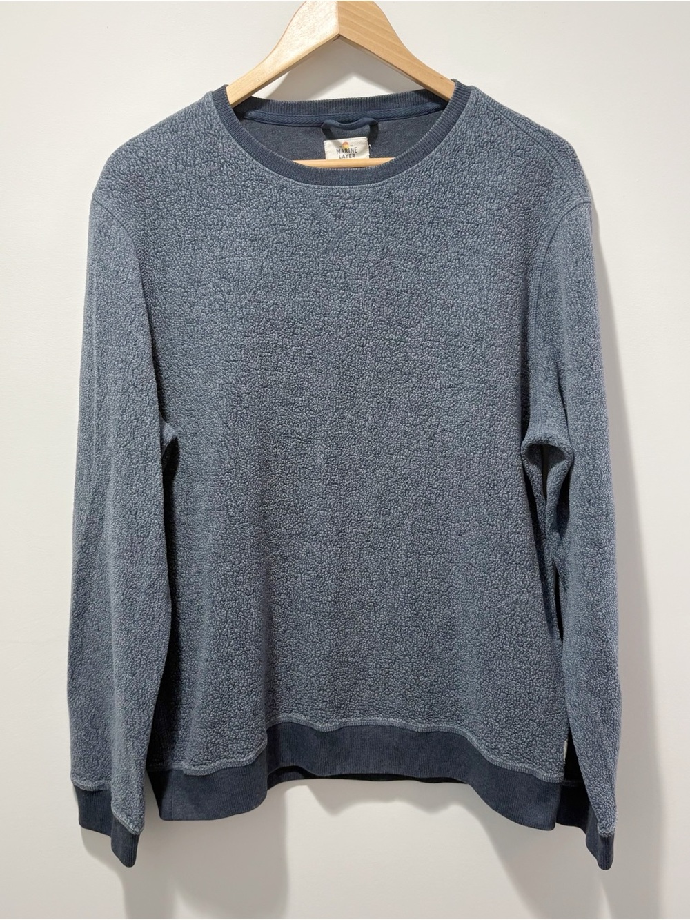 Marine Layer Fleece Out Crew Sweatshirt Heather Blue Size Large Sherpa Cozy